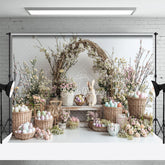 Lofaris Spring Floral Vine Bunny Eggs Basket Easter Backdrop